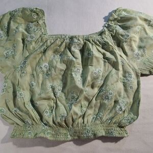 Picapiro Girls Size 7 Sage Floral Off Shoulder Crop Top
